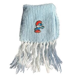 Vintage 70s The Smurfs Peyo Orlon Acrylic Ski Snow Winter Scarf Blue